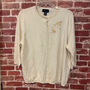 August Silk Cream Cardigan with Pearl Accents